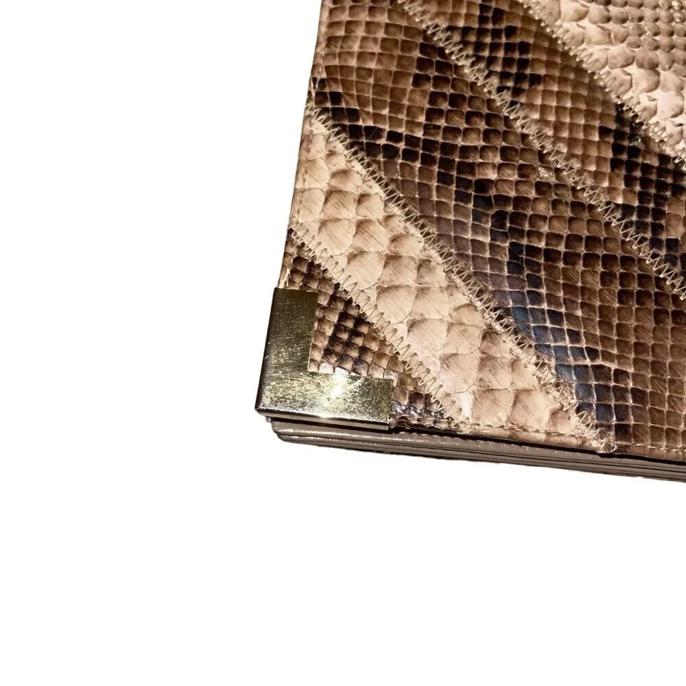 Bags By Varon Vintage Womens Clutch Shoulder Tan Leather Reptile Skin Purse